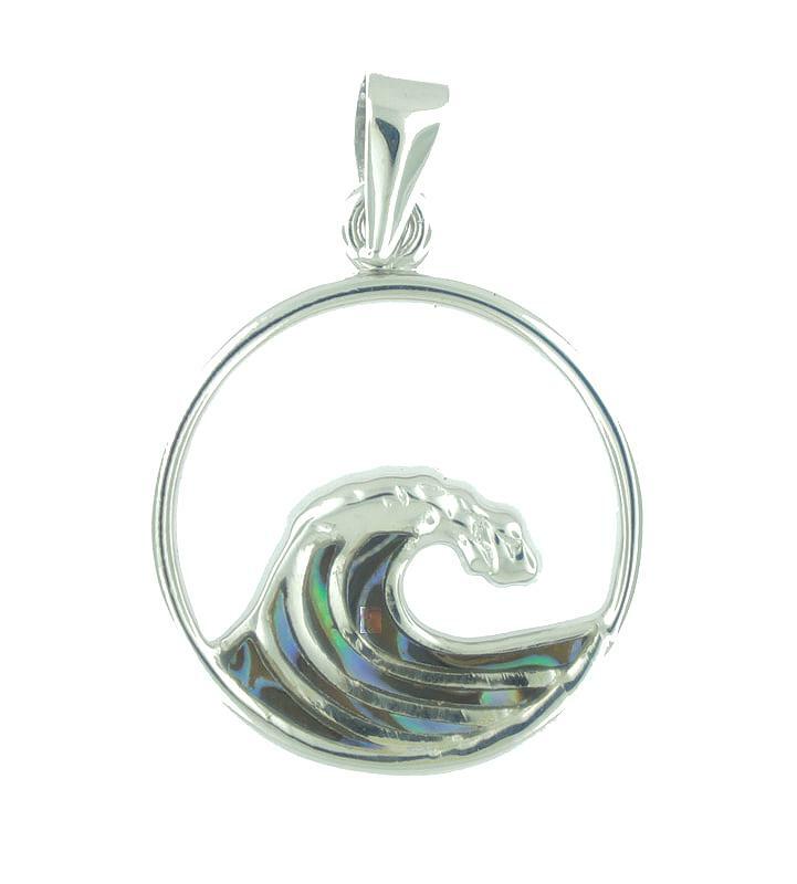 23.5MM SOLID 925 SILVER INLAID PAUA ABALONE SHELLS HAWAIIAN OCEAN WAVE PENDANT
