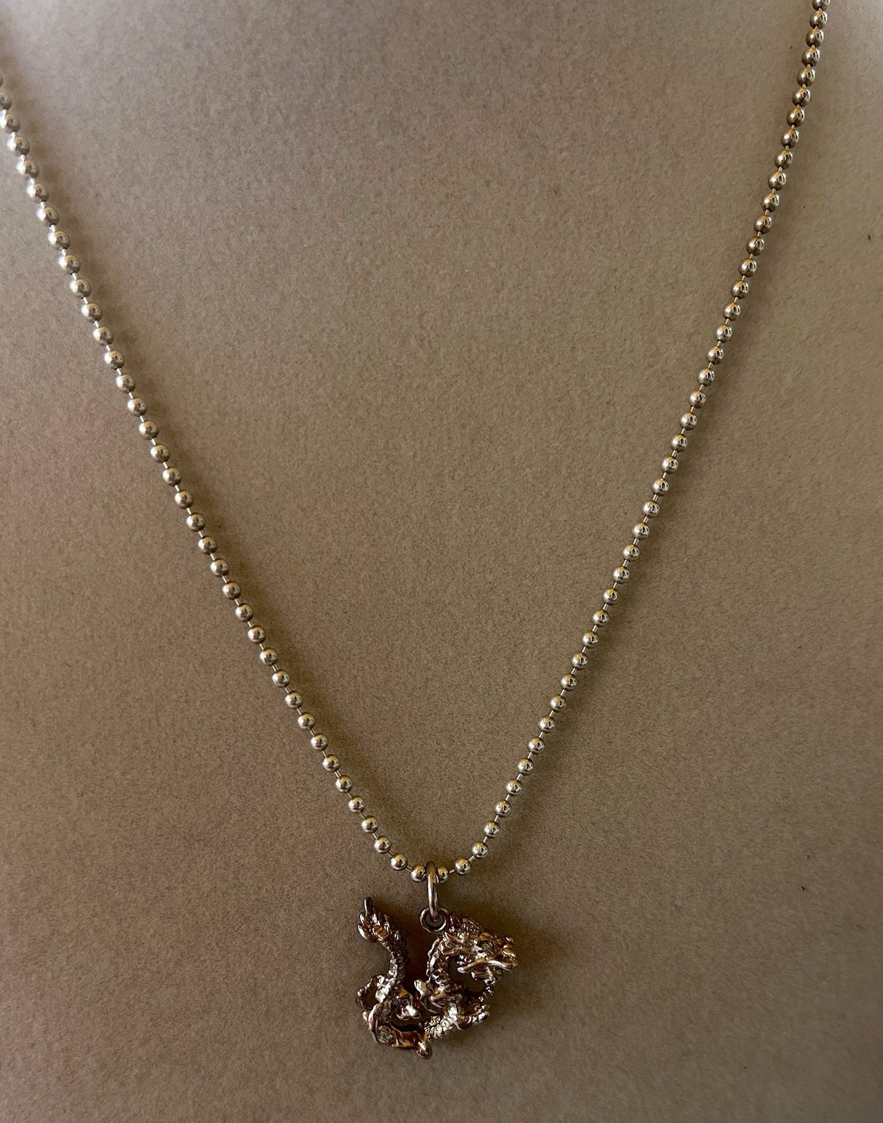 “925 Italy” Stamped Silver Necklace With Flying Dragon Pendant 17 Inches Total