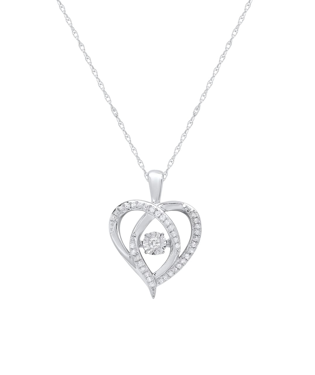 925 Sterling Silver Miraculous Love Dancing Diamond Heart Pendant Necklace