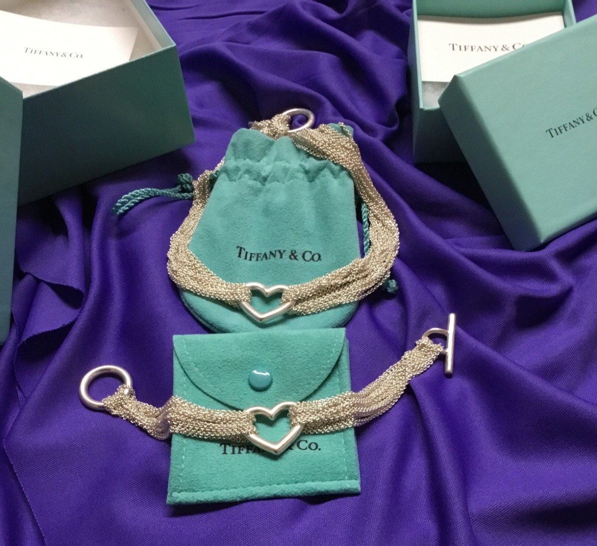 Tiffany & Co Retired Sterling SilverHeart Multi Strand Necklace and Bracelet