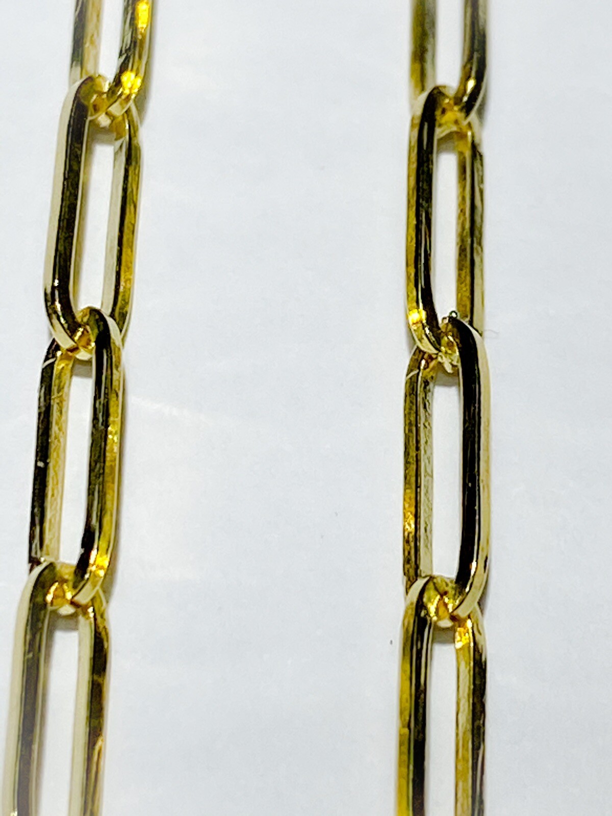 14K Solid Yellow Gold 3 mm Paperclip Chain Link Layer Thin Necklace Bracelet