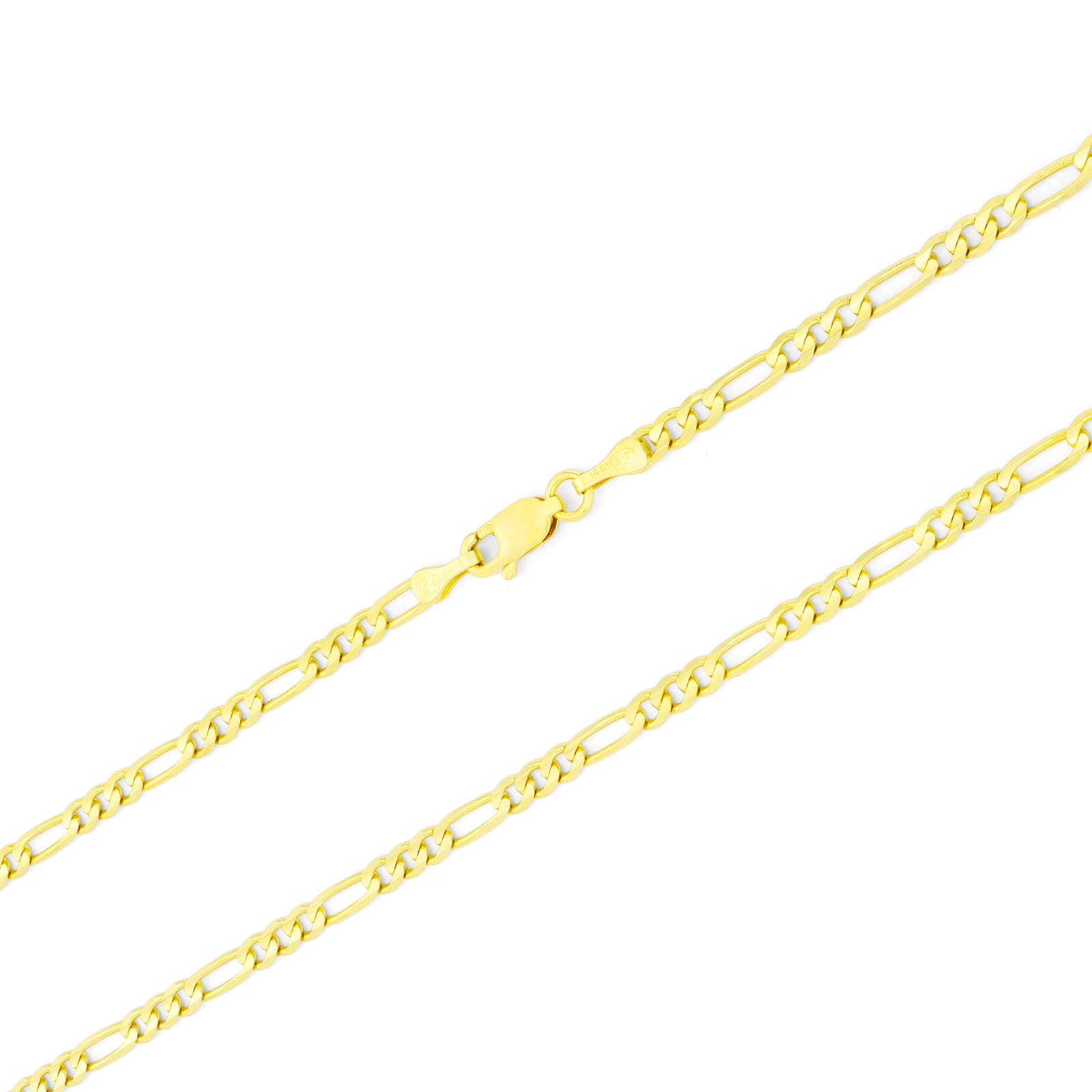 Real 14K Yellow Gold 3.5mm Italian Figaro Chain Link Pendant Necklace 16″- 26″