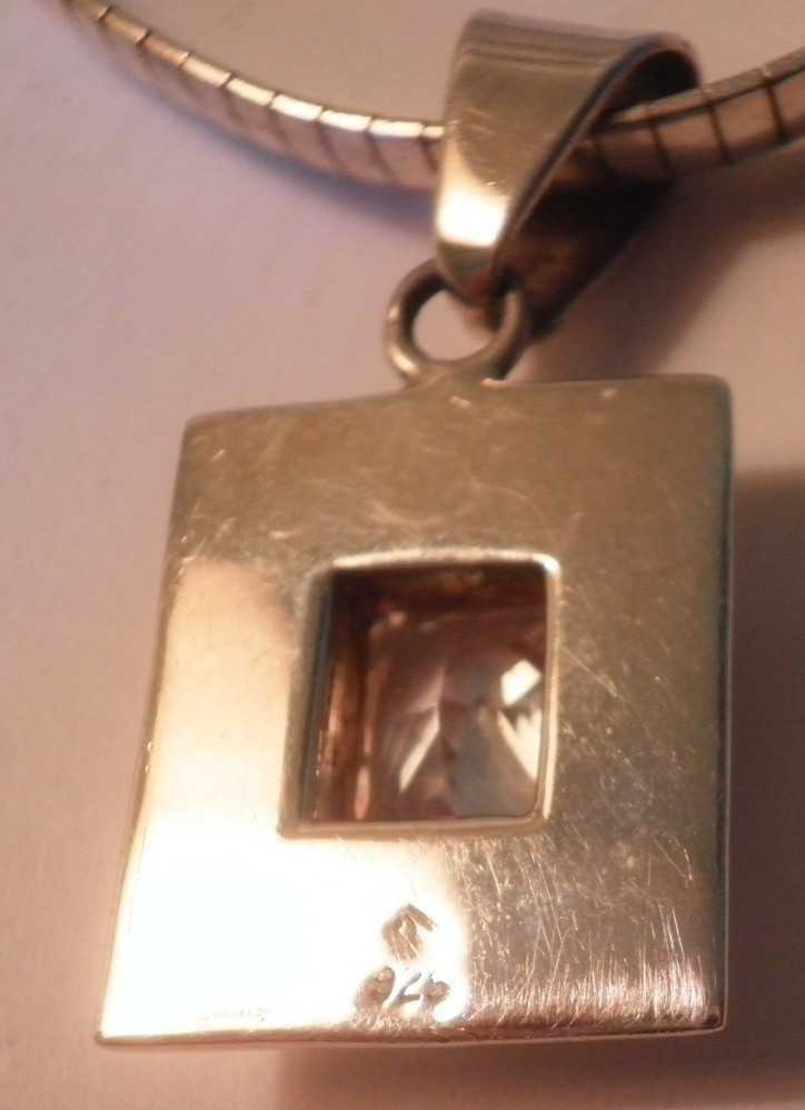 Sterling Silver 16″ Chain Necklace 7mm w/ Crystal Pendant 36.1 Grams-Excellent!