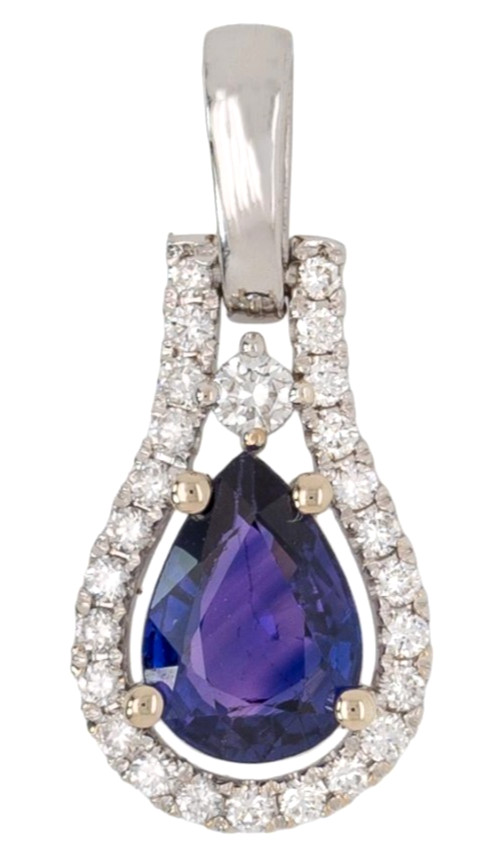 0.54ct Natural Round Diamond 14k BIS Hallmarked White Gold Sapphire Pendant