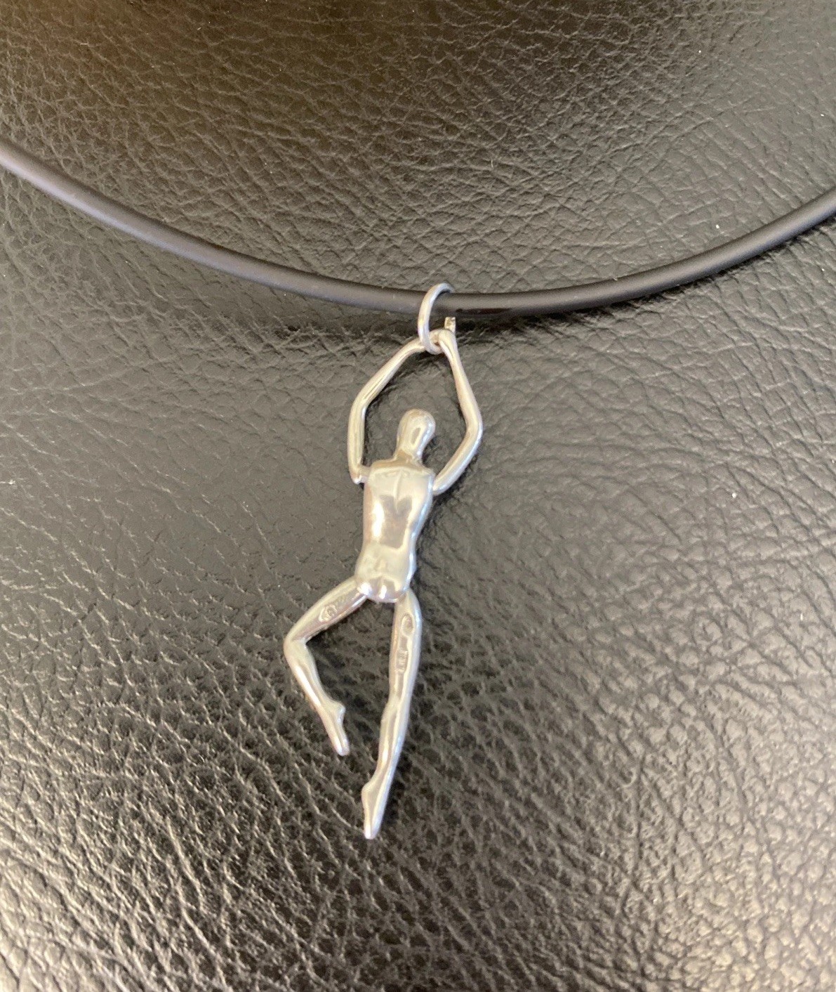 Male Ballet Dancer 2” Sterling Hinged Choker 925 Lobster Clasp Rubber Cord 16”
