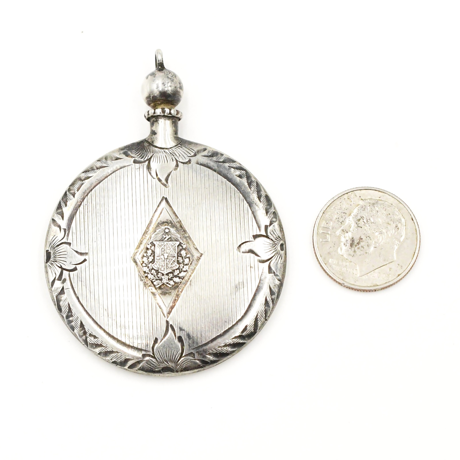 Sterling Silver 925 Antique Shield Perfume Scent Bottle Pendant