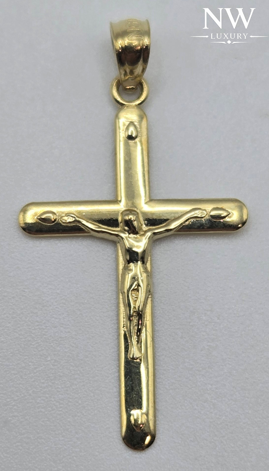 NEW Solid 10K Yellow Gold 1.25in Cross Pendant, 3.5mm Bail, ITALY