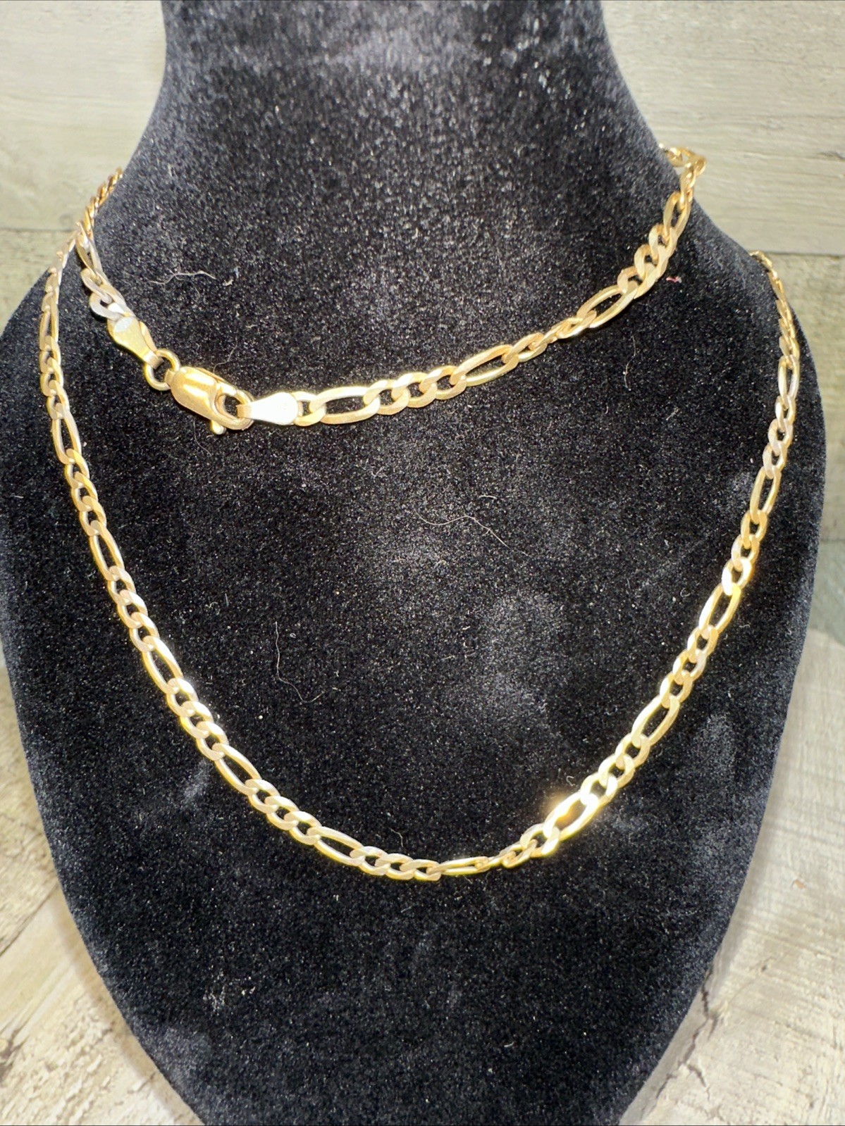 925 Sterling Silver Figaro Chain Necklace 20in Gold Tone Two Tone