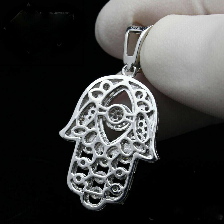 2.70 Ct Round Cut Diamond Evil Eye Hamsa Hand Only Pendant 14k White Gold Finish