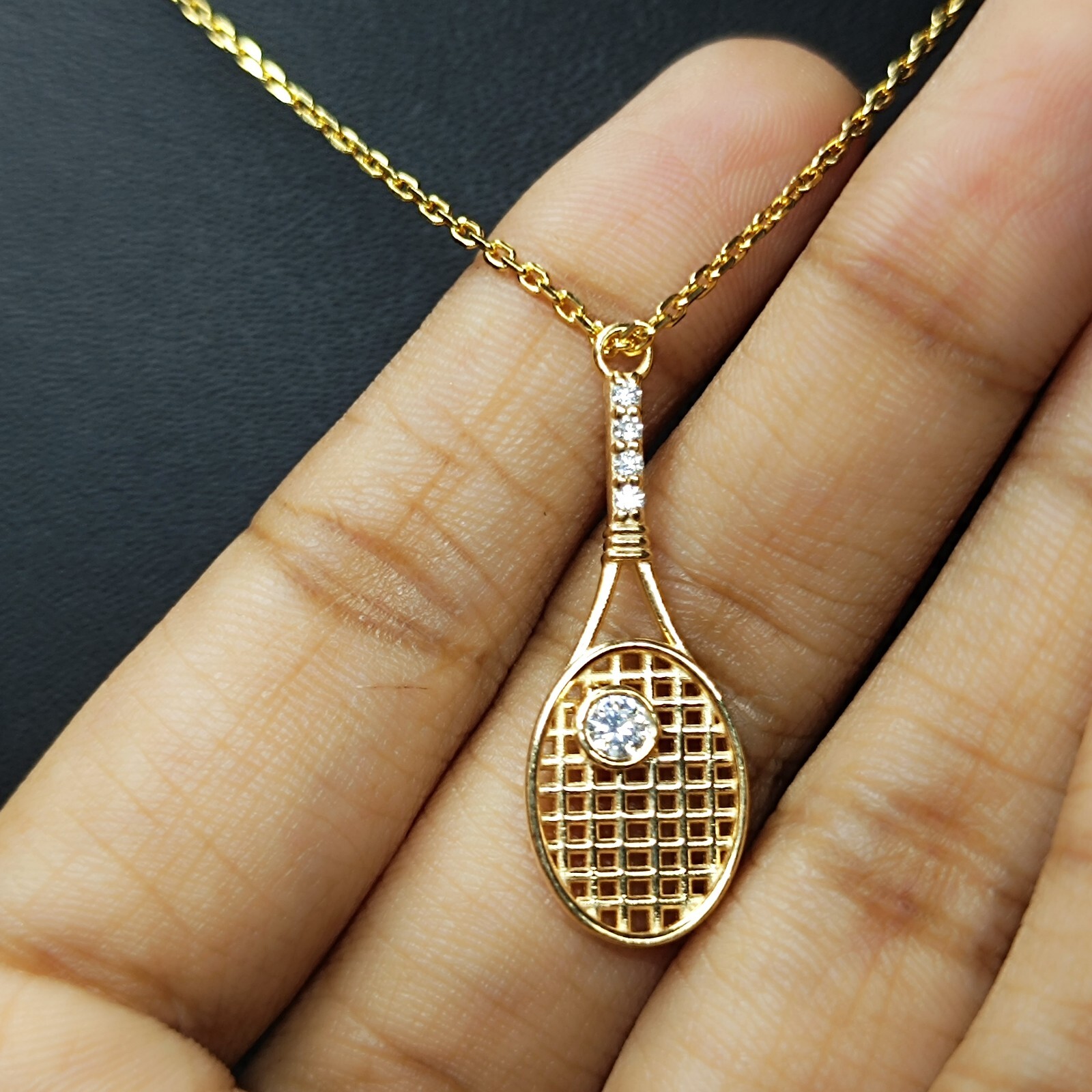 1.22Ct Round Cut Real Moissanite Tennis Racket Pendant 925 Sterling Silver