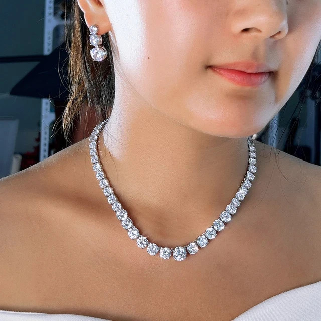 22 Ctw Round Cut Lab-Created Diamond Only Necklace 14K White Gold Plated Silver