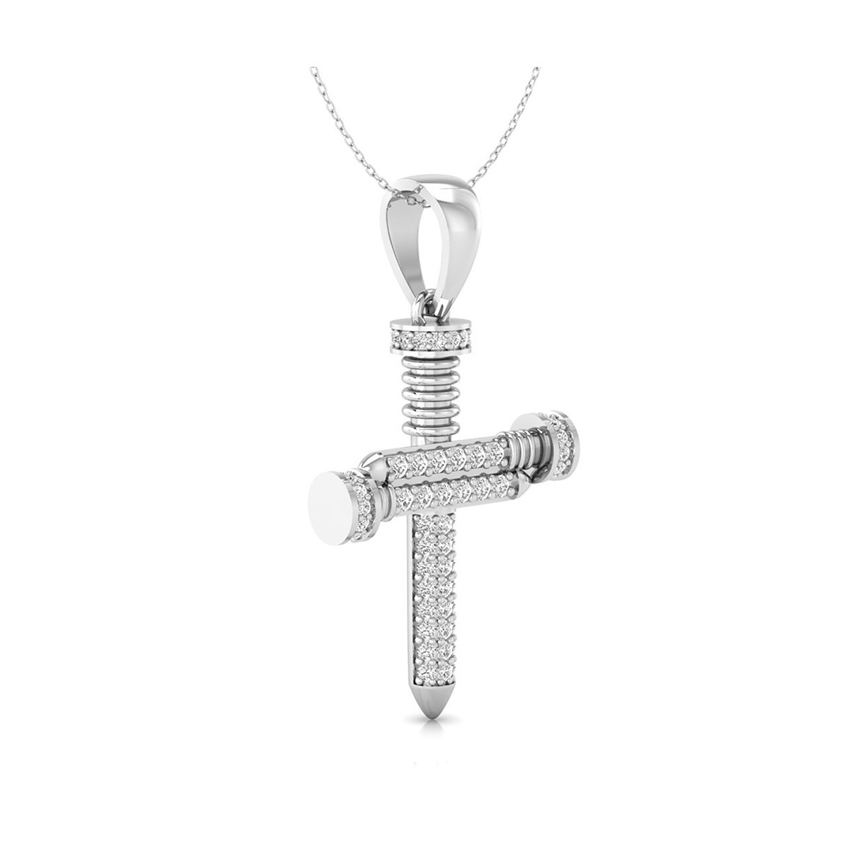 0.60 CT E-F/VVS Round Lab Grown Diamond 14K Gold Engagement Nail Cross Pendant