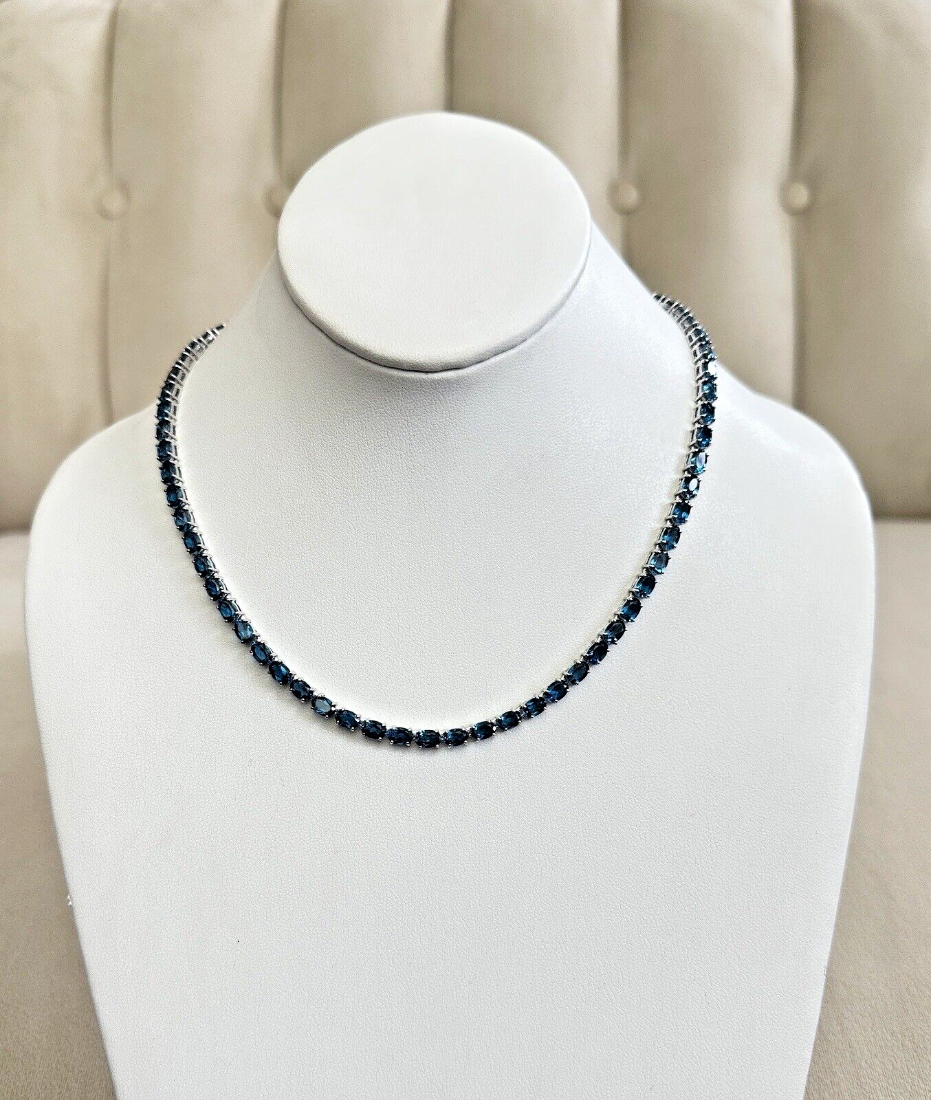Womens Oval London Blue Topaz 925 Sterling Silver Tennis Necklace, 18in, New