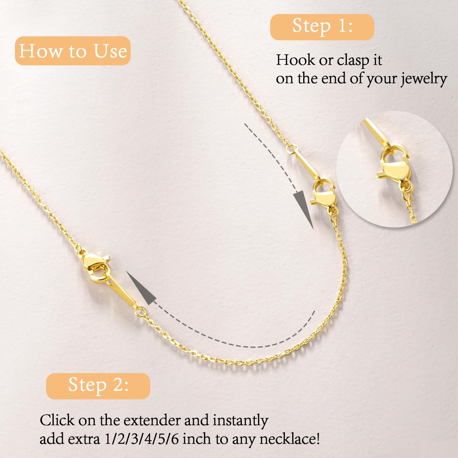 18K 14K Gold Plated Necklace Extender 6 Piece Set 1 2 3 4 5 6 Inch for Jewelry