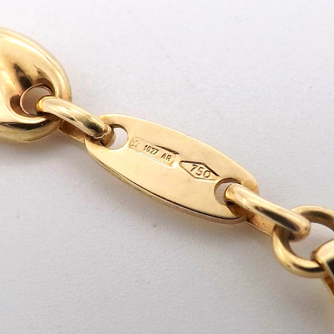 Solid 18K Gold Mariner Coffee Bean Link Necklace 750 Italy Europa Oro New 23.5in