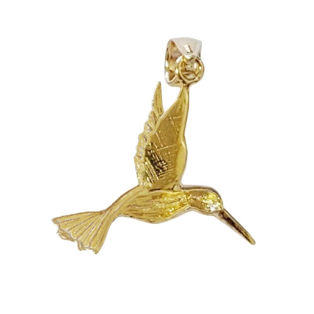 14k Yellow Gold Hummingbird Pendant / Charm, Made in USA