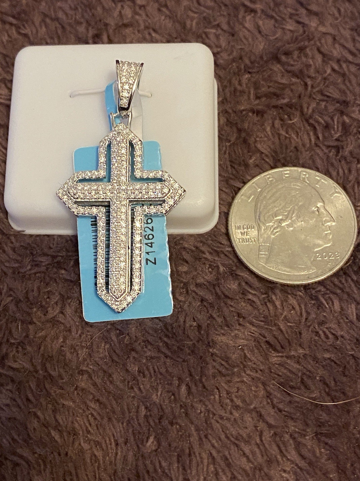 Moissanite Cross Pendant 0.96ctw Clear Pavé 925 Sterling Silver Z14626-D