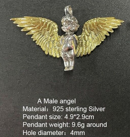 Male Angel Cherab Cupid .925 Sterling Silver Winged Deity Ghost Pendant Jewelry