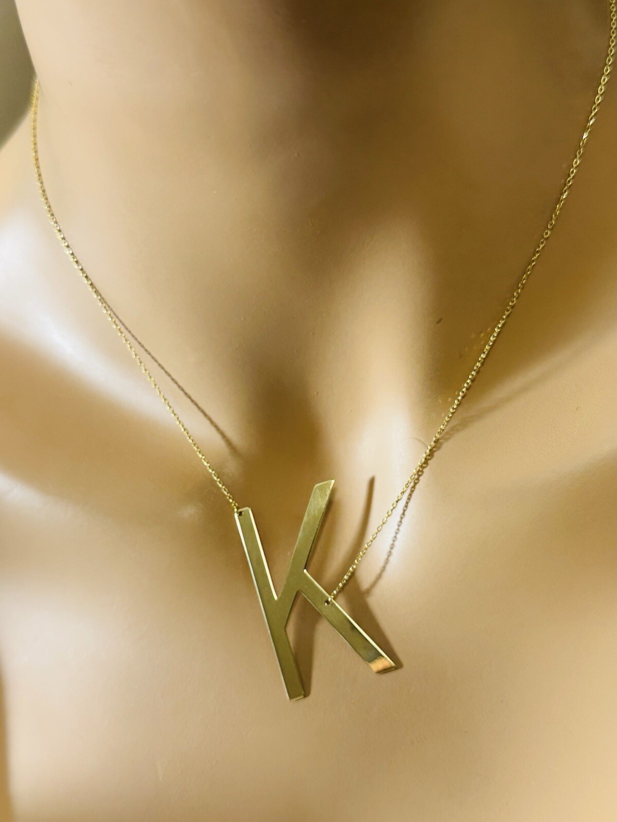 RARE 18K 750 YELLOW Gold Letter K initial Necklace 16.5/17.5” Long 1mm 4.1g