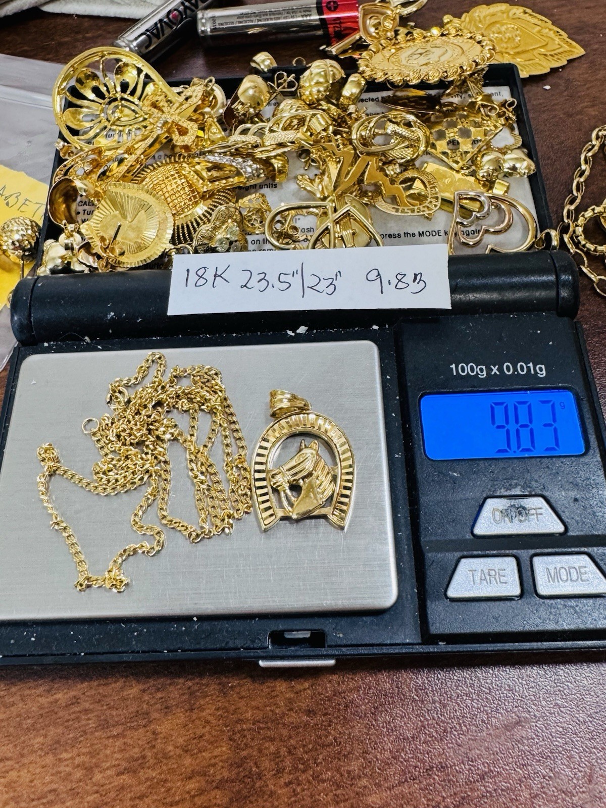 Rare 18K 750 Fine Genuine Gold Horseshoe Set Necklace 24”/23.5” Long 9.83g 2.2mm