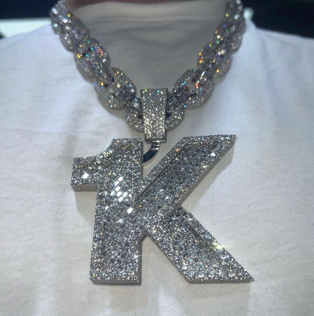 Tester Pass Moissanite Men’s K Letter Custom Pendant White Gold Plated Silver