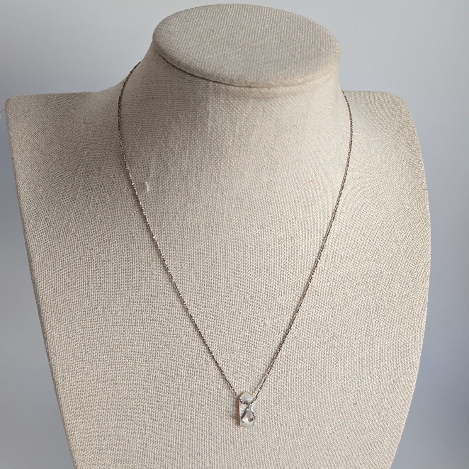Sterling Flip Flop Necklace Mother of Pearl 20″ Italy 925 Beach Jewelry Gift Box