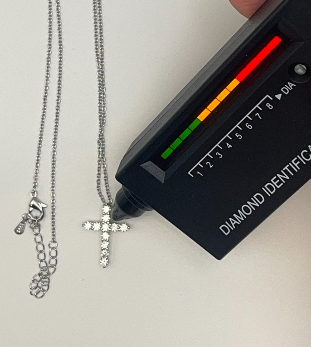 Brand New VVS1 Moissanite Cross Necklace 925 Silver 0.625 ct Passes Diamnd Test