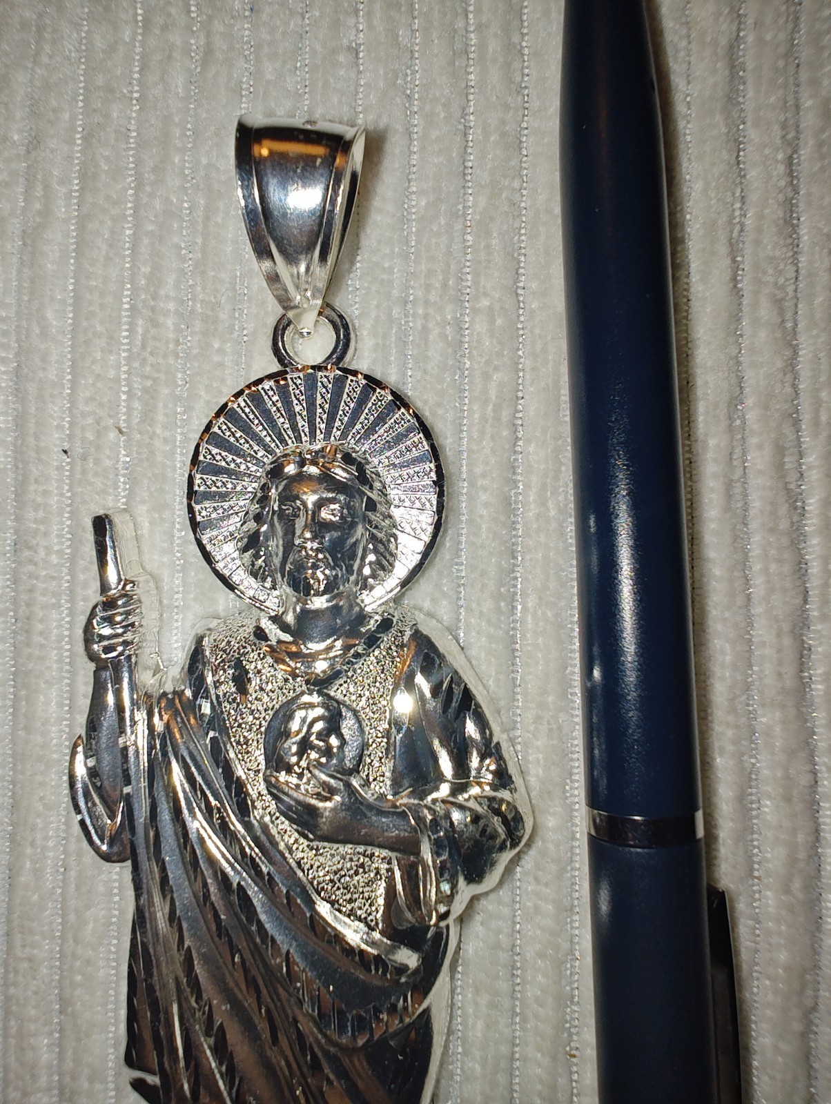925 Sterling Silver St. Jude Catholic Pendant 5″ detailed