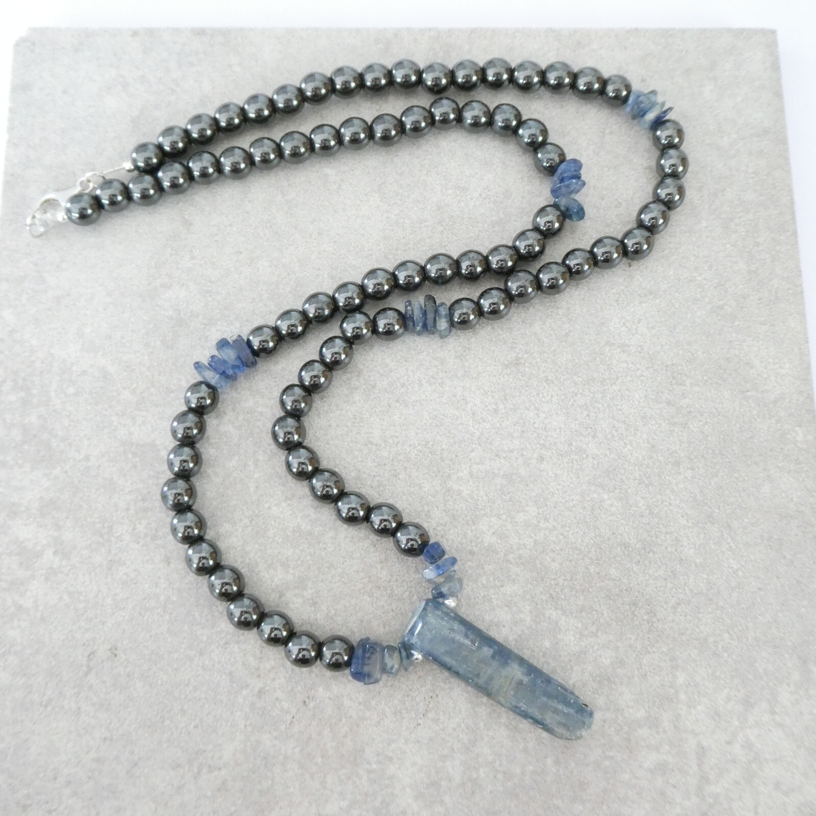 Natural Kyanite Hematite Gemstones Necklace Men Women Genuine Crystal Gift Video