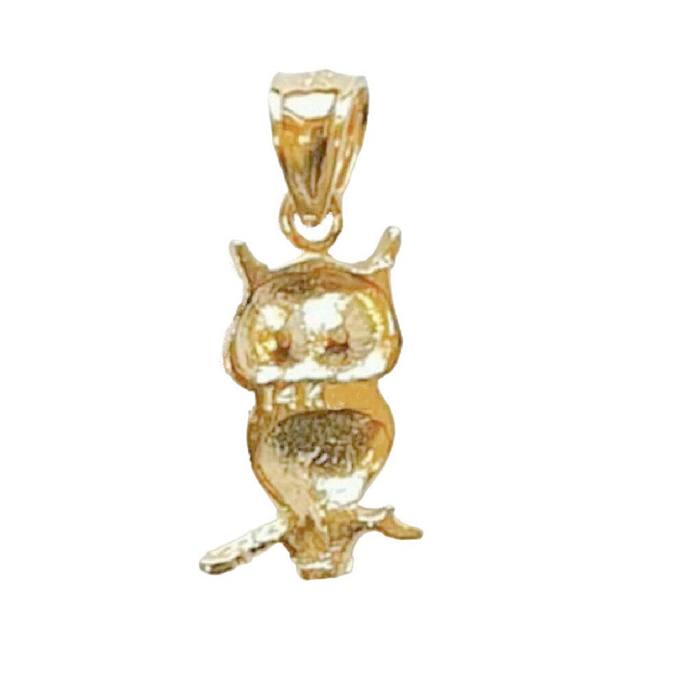 14k Yellow Gold OWL Pendant / Charm, Made in USA
