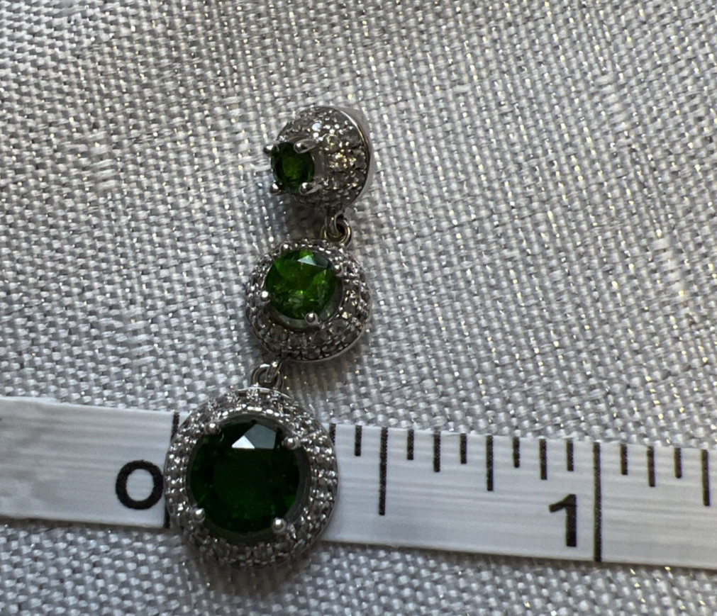 Green Stone & White/colorless CZ 3-tier Sterling Silver 925 Halo Pendant