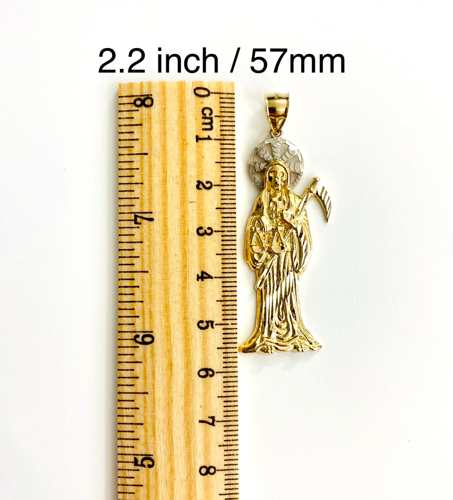 14K Solid Gold Santa Muerte / Grim Reaper Pendant, 14K Santa Muerte- PT01159