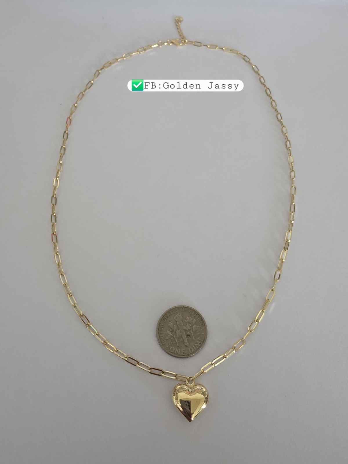 18K Gold PaperClip W/ Small Heart Necklace