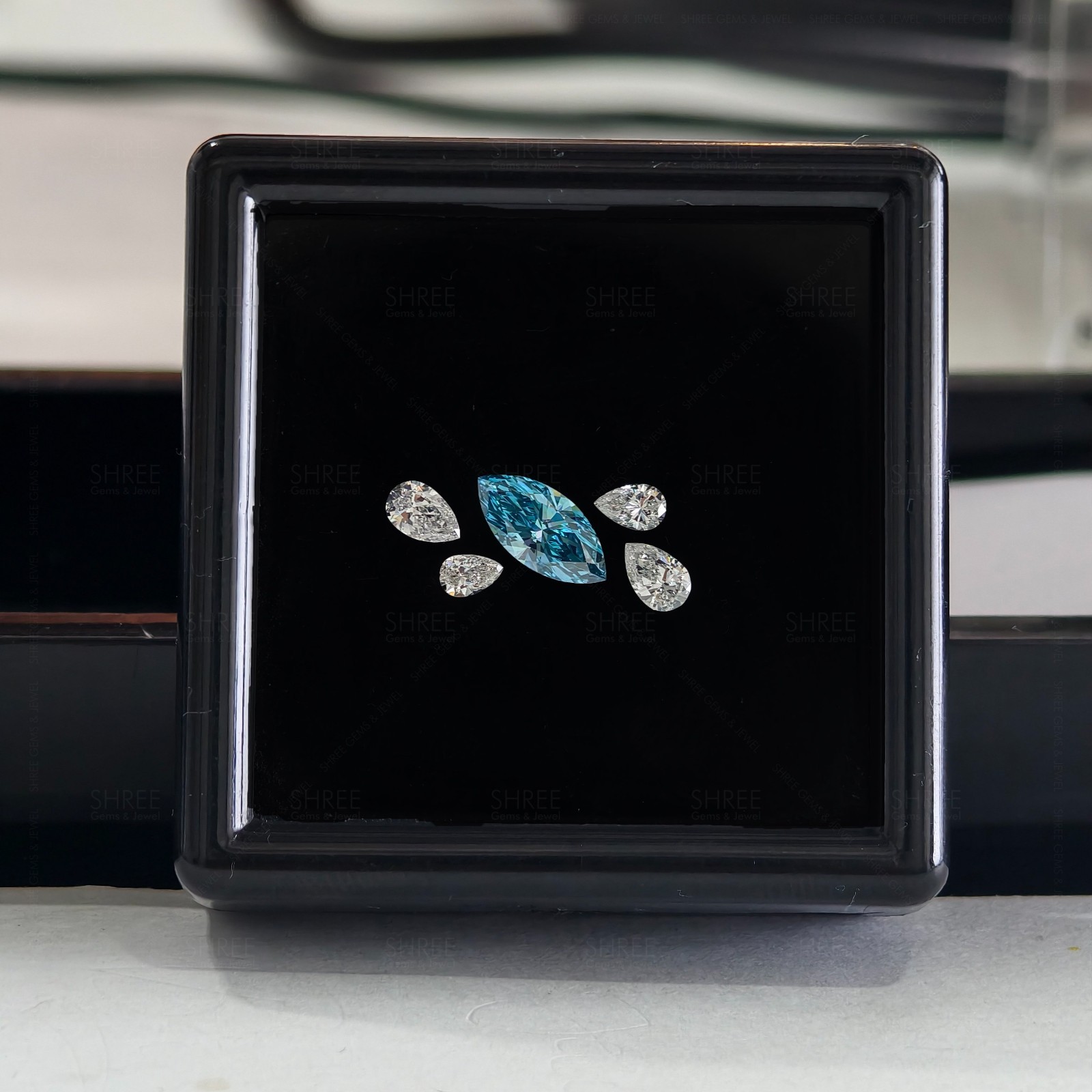 2.00 TCW Fancy Blue Marquise Diamond Cluster White Pear Cut Loose Stones Lot