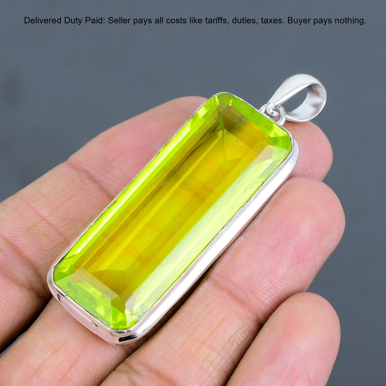 Radiant Lemon Topaz Stone 925 Sterling Silver Bezel Anniversary Pendant Jewelry