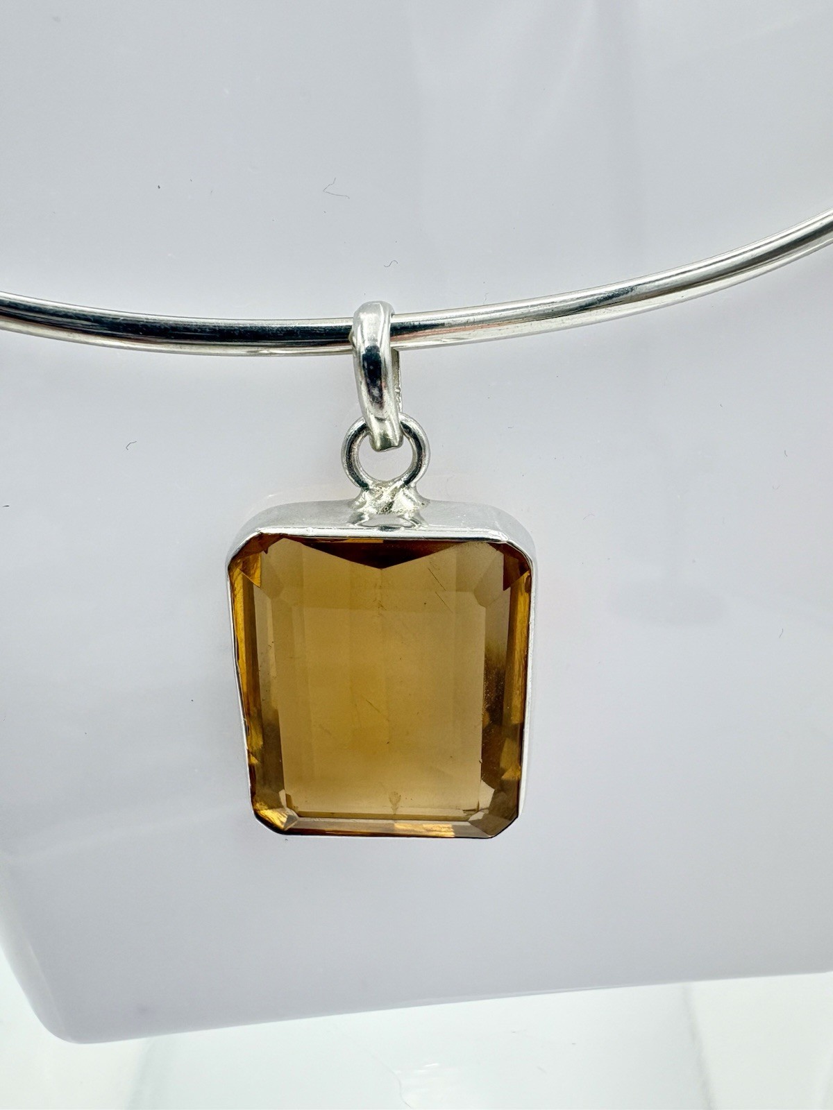 Sterling Silver Genuine 14Ct Emerald Cut Citrine Gemstone Pendant-Pendant Only