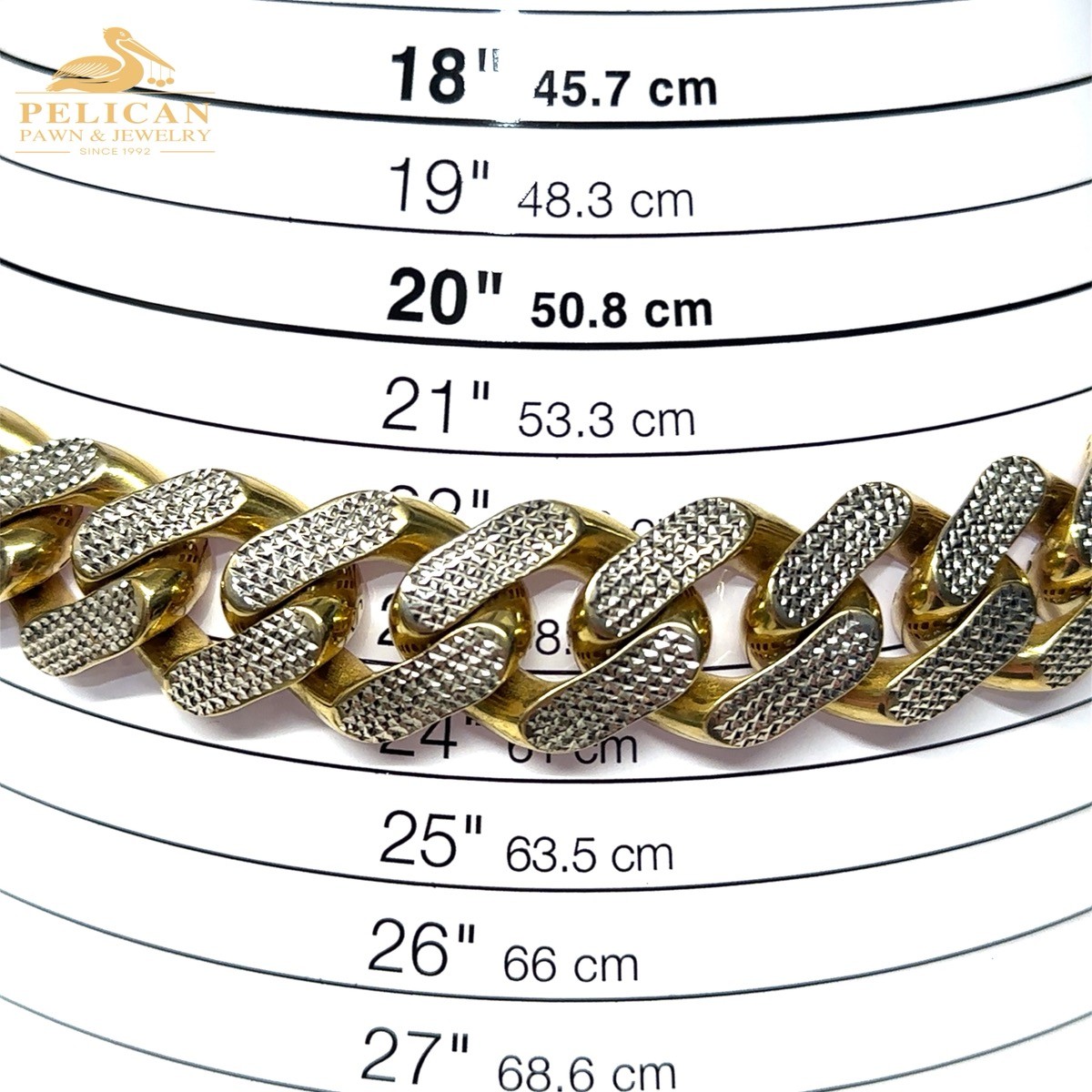 24″ Monaco Clasp Cuban Chain Diamond Cut in 10KT Yellow Gold 23.5MM (PBR121535)