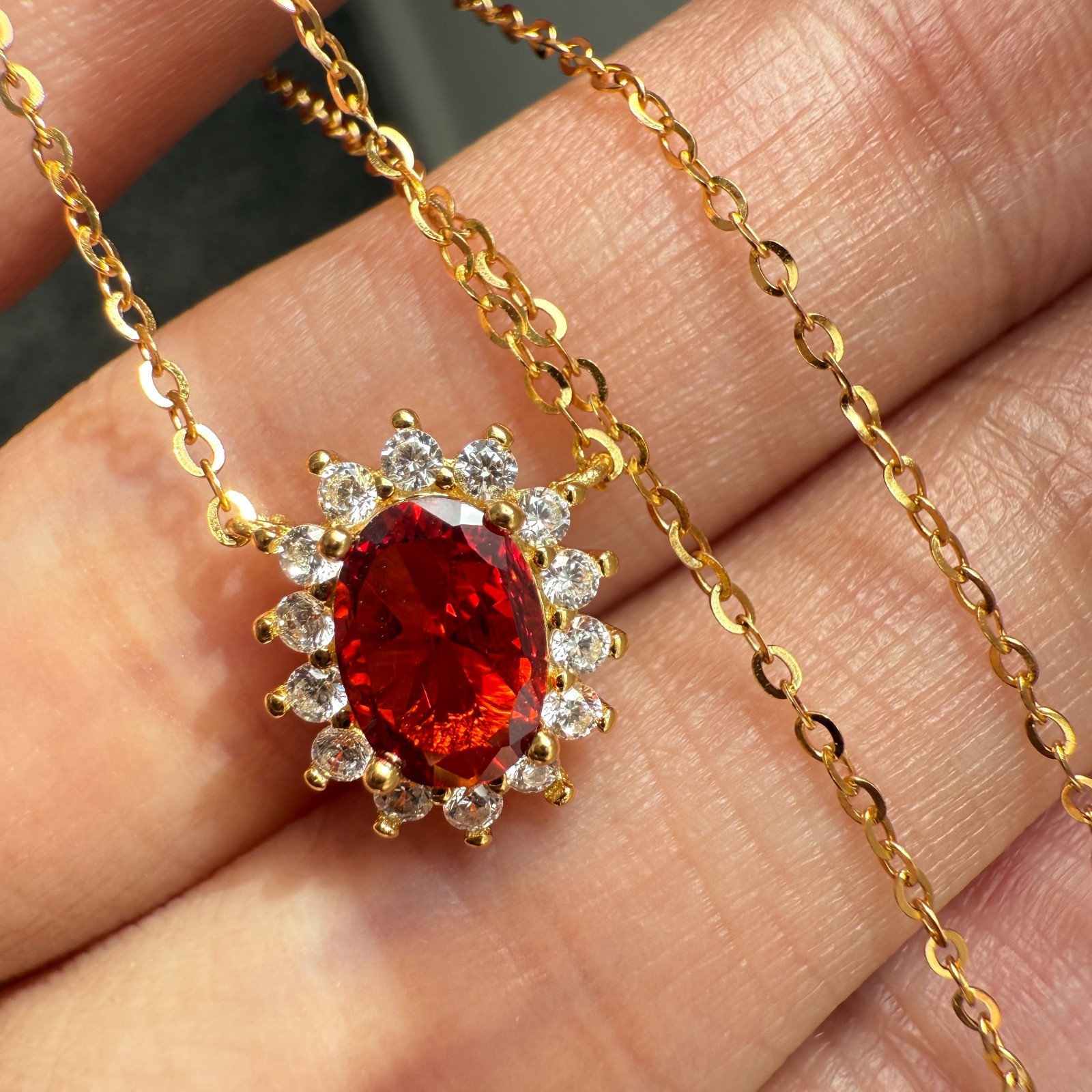 925 Sterling Silver Necklace 7x5mm Natural Garnet Zircon Handmade Flower Chain
