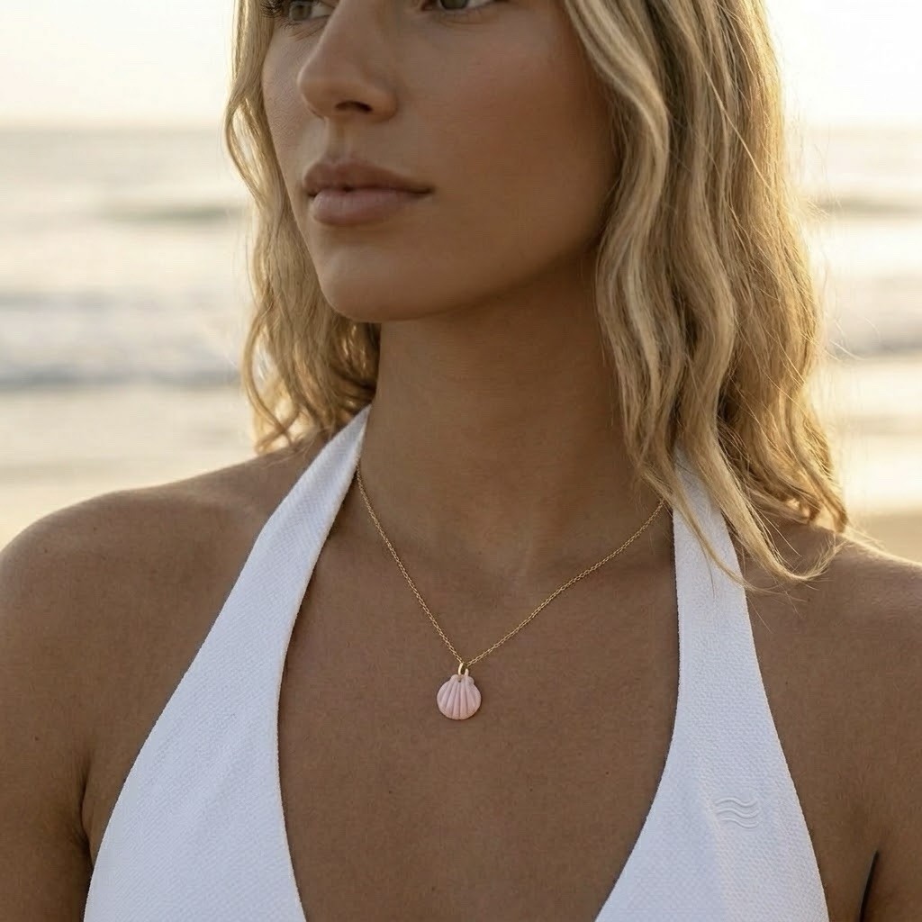 14k Solid Gold Shell Charm • Real Shell Necklace Pendant • Coastal Beach Jewelry