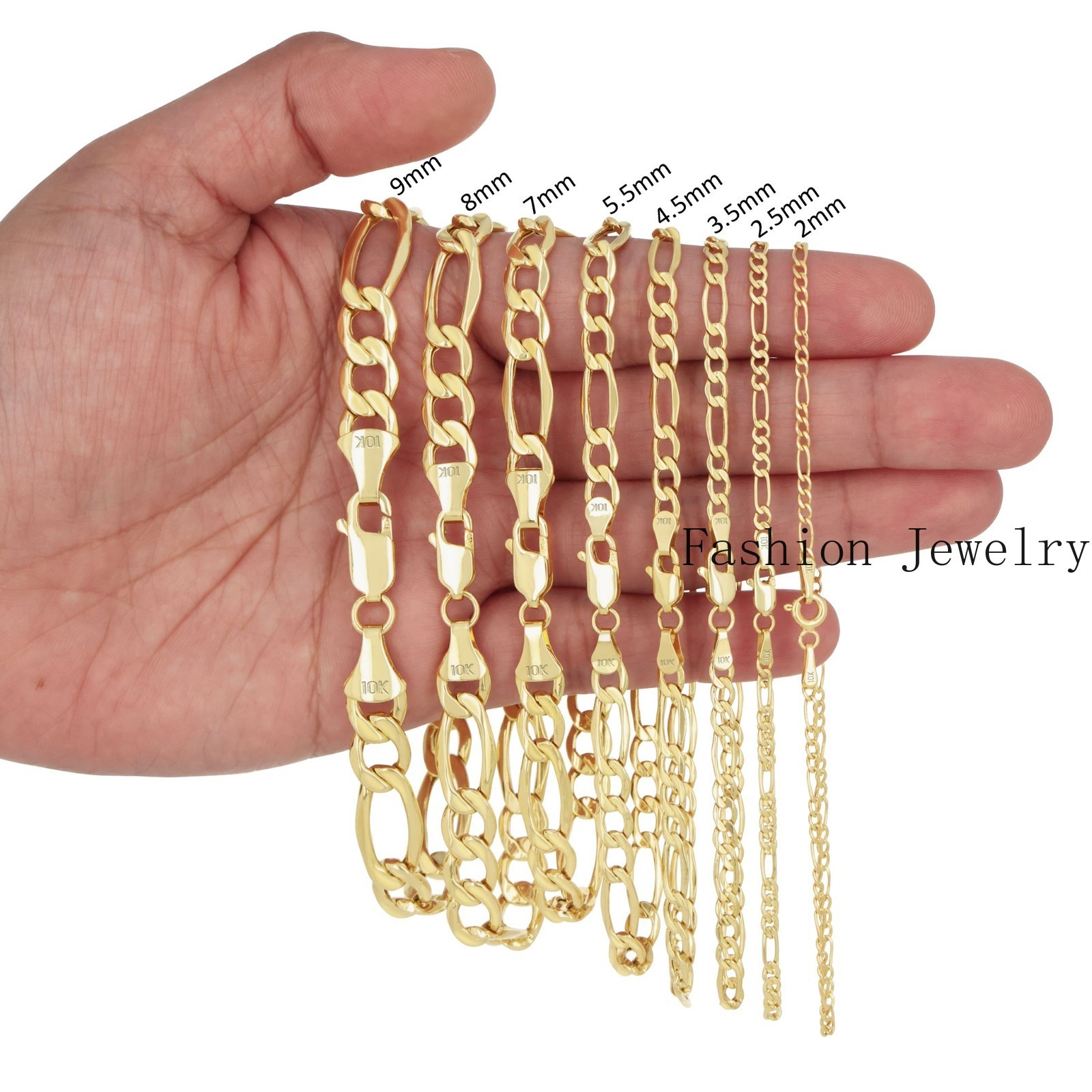 10K Yellow Gold 2mm-9mm Italian Figaro Chain Necklace Bracelet Men Women 7″- 30″