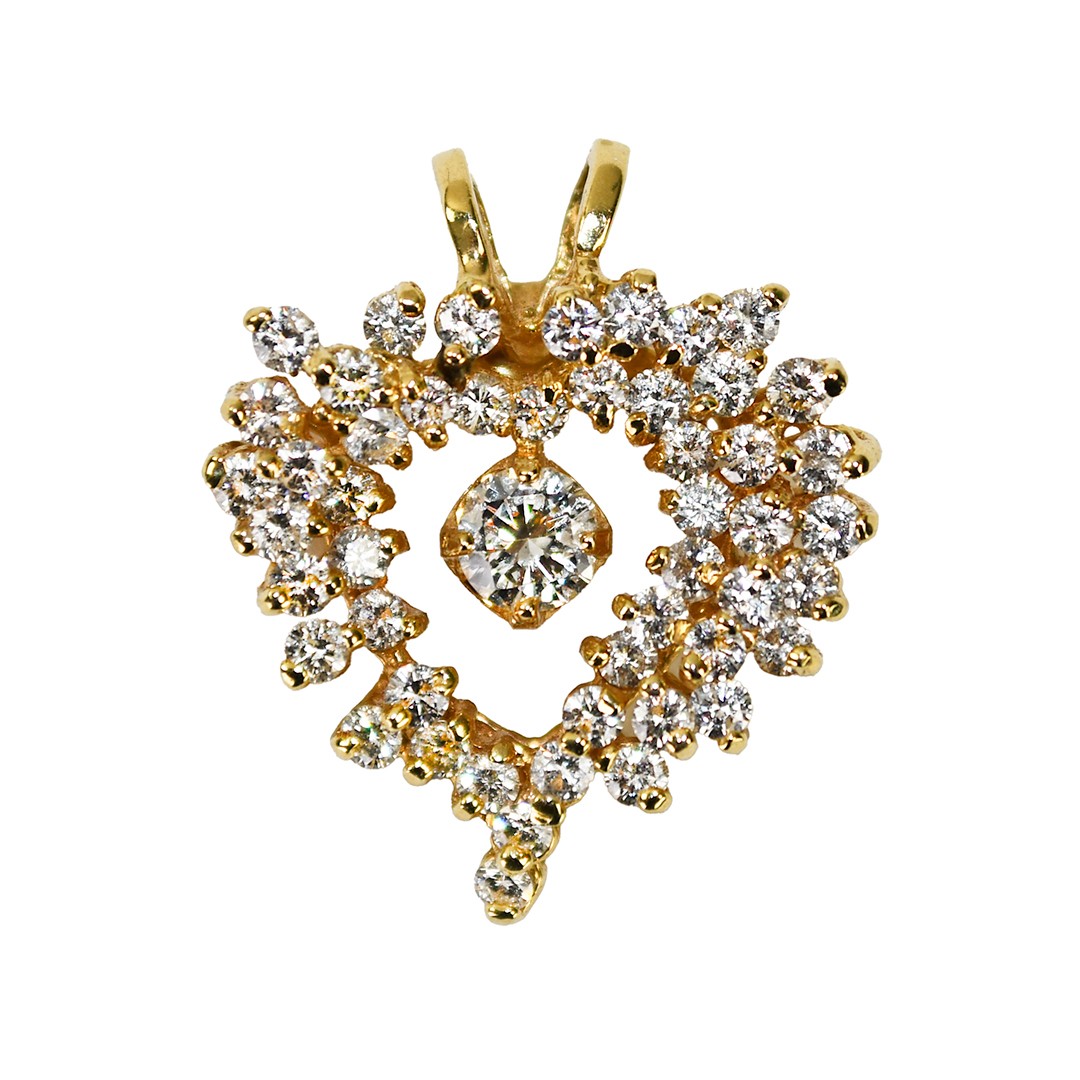 14K Yellow Gold Diamond Cluster Heart Pendant 1.40ct