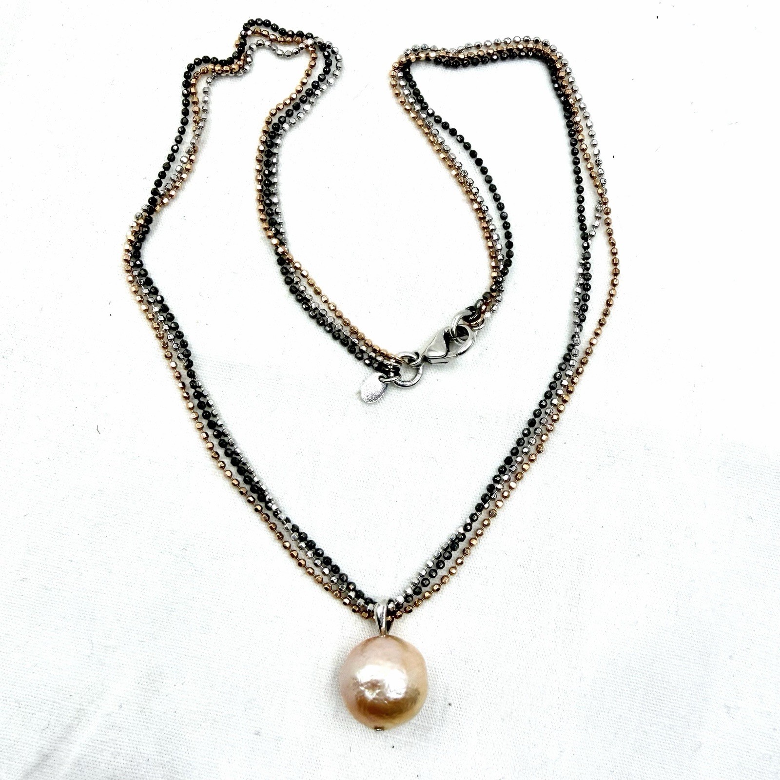 Honora Pearl Ming Triple Strand Chain Sterling Silver Rose Gold Black
