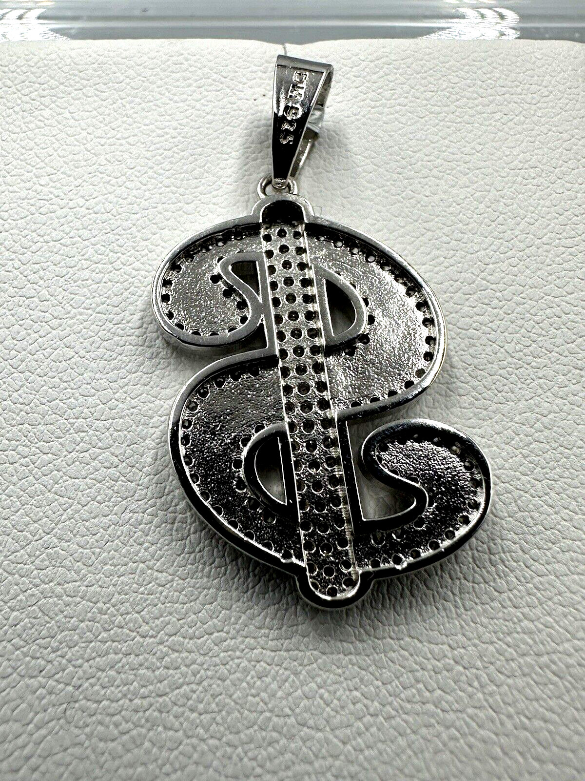 Sterling Silver CZ Dollar Sign Pendant (17 x 34 mm)