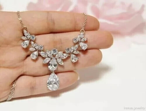 5Ct Lab Created Diamond Pear Teardrop Women’s Necklace 14K White Gold Plated