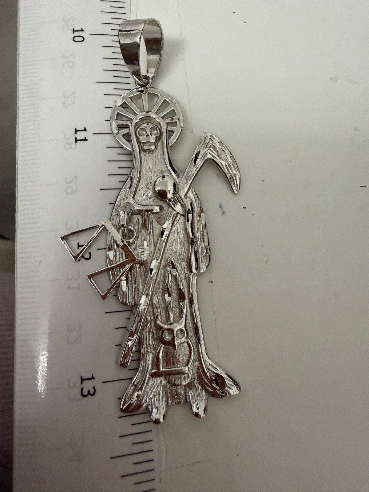 Sterling Silver Grim Reaper Pendant Dije de la Santa Muerte en PLATA XLarge 3”
