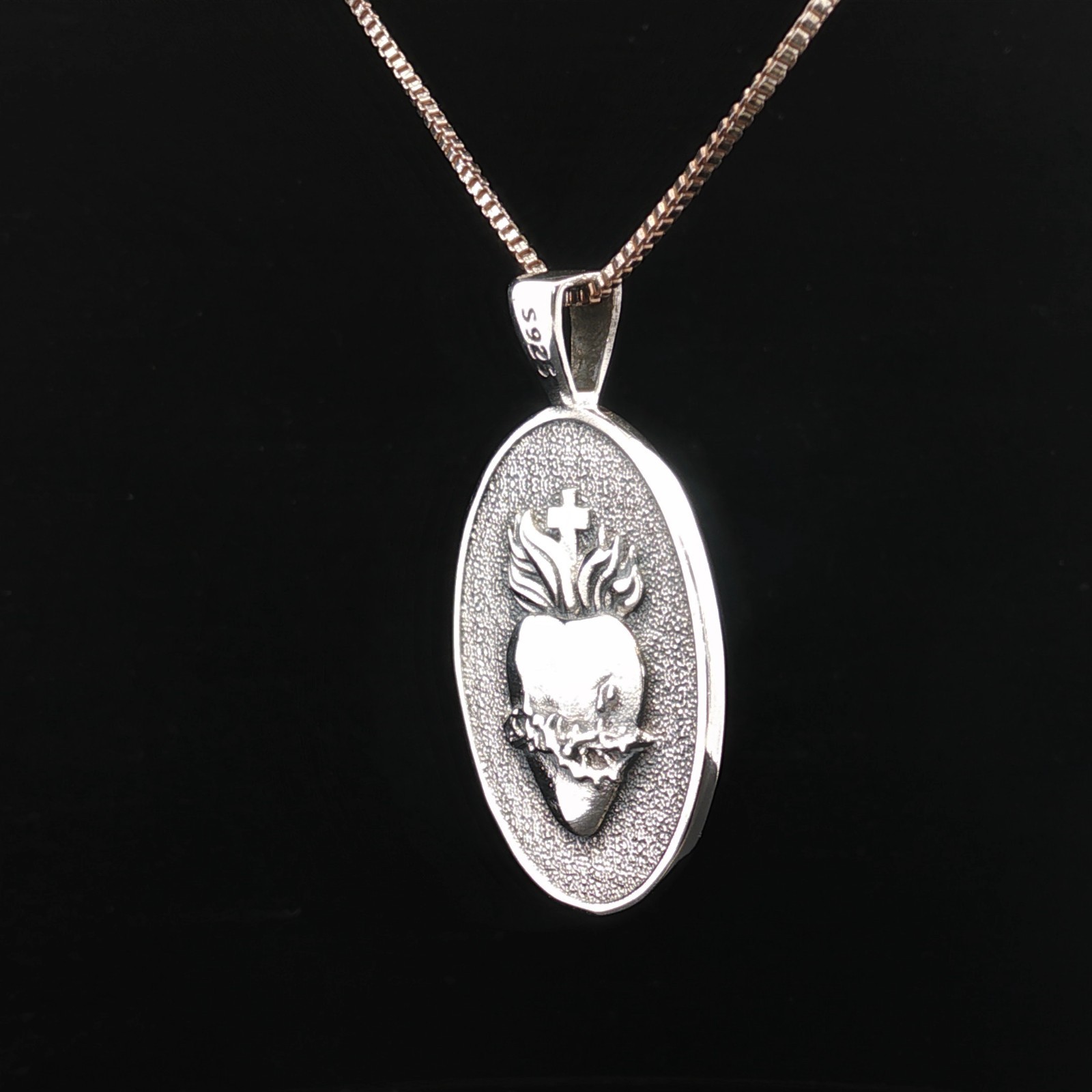 925 Sterling Silver Sacred Heart & Divine Mercy Sterling Silver Medal Necklace