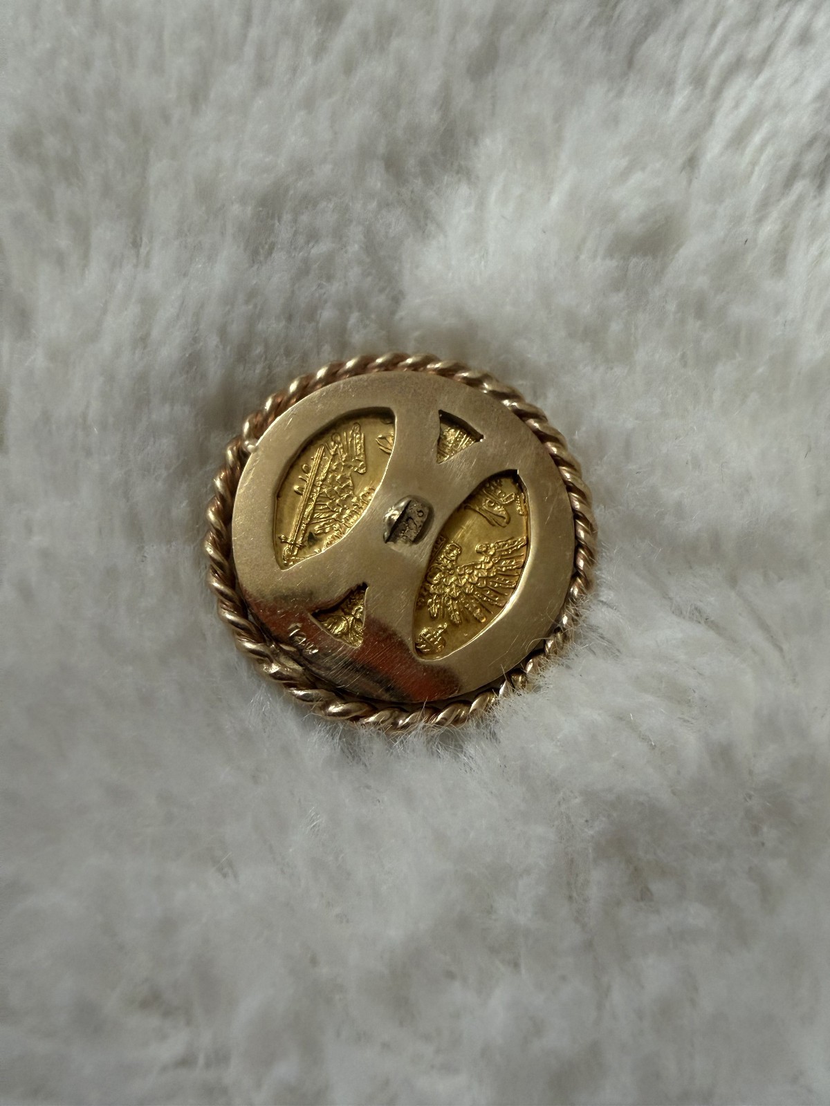 1915 Austria Gold 1 Ducat Coin Pendant Brooch 14K Yellow Gold Rope Frame Estate