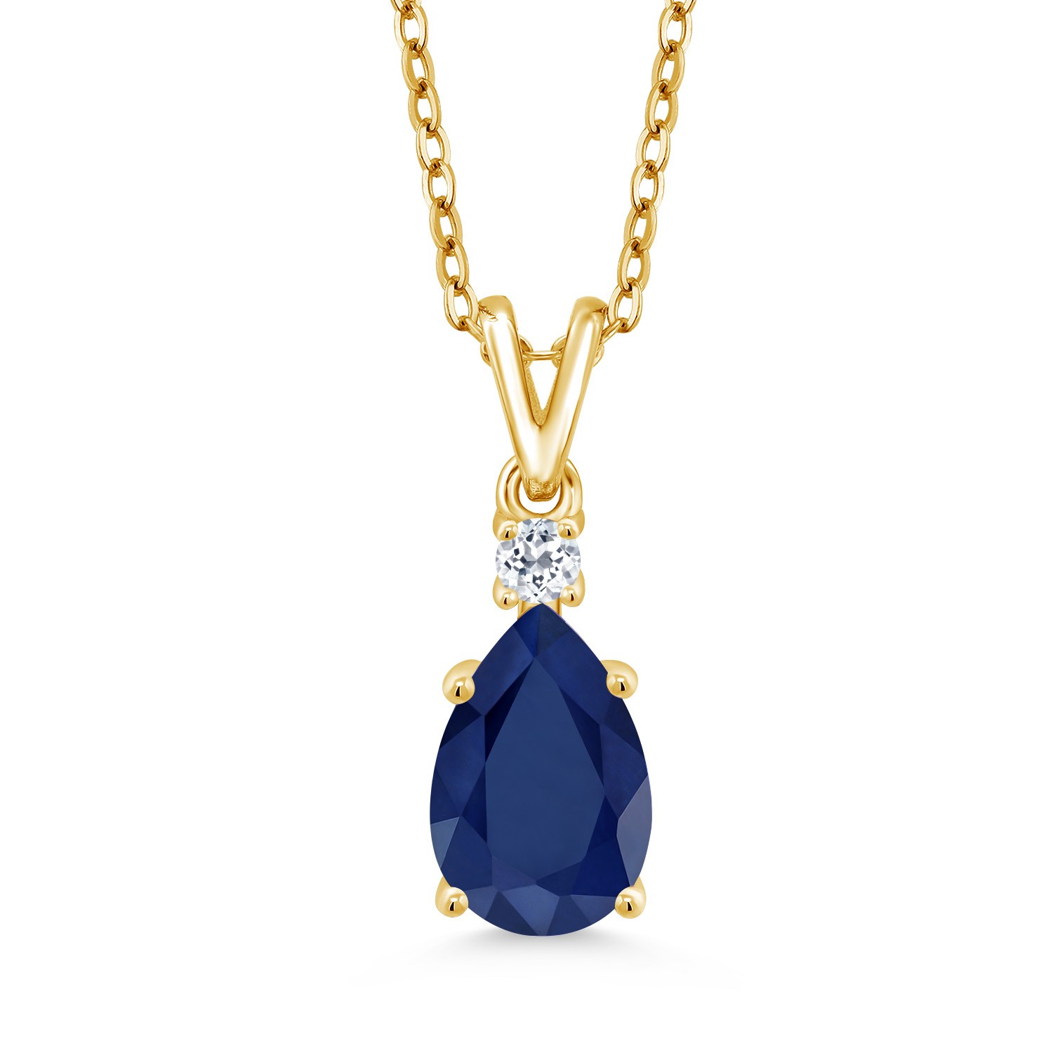 2.25 Ct Sapphire White Topaz 18K Yellow Gold Plated Silver Pendant with Chain