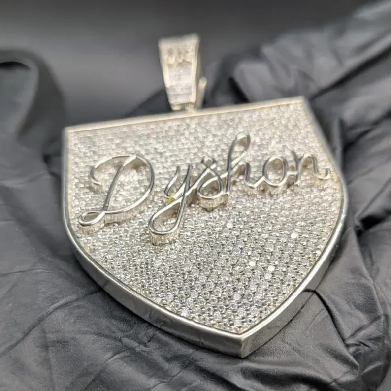 3Ct Round Cut Real Moissanite Shield Letter Pendant 14K White Gold Plated