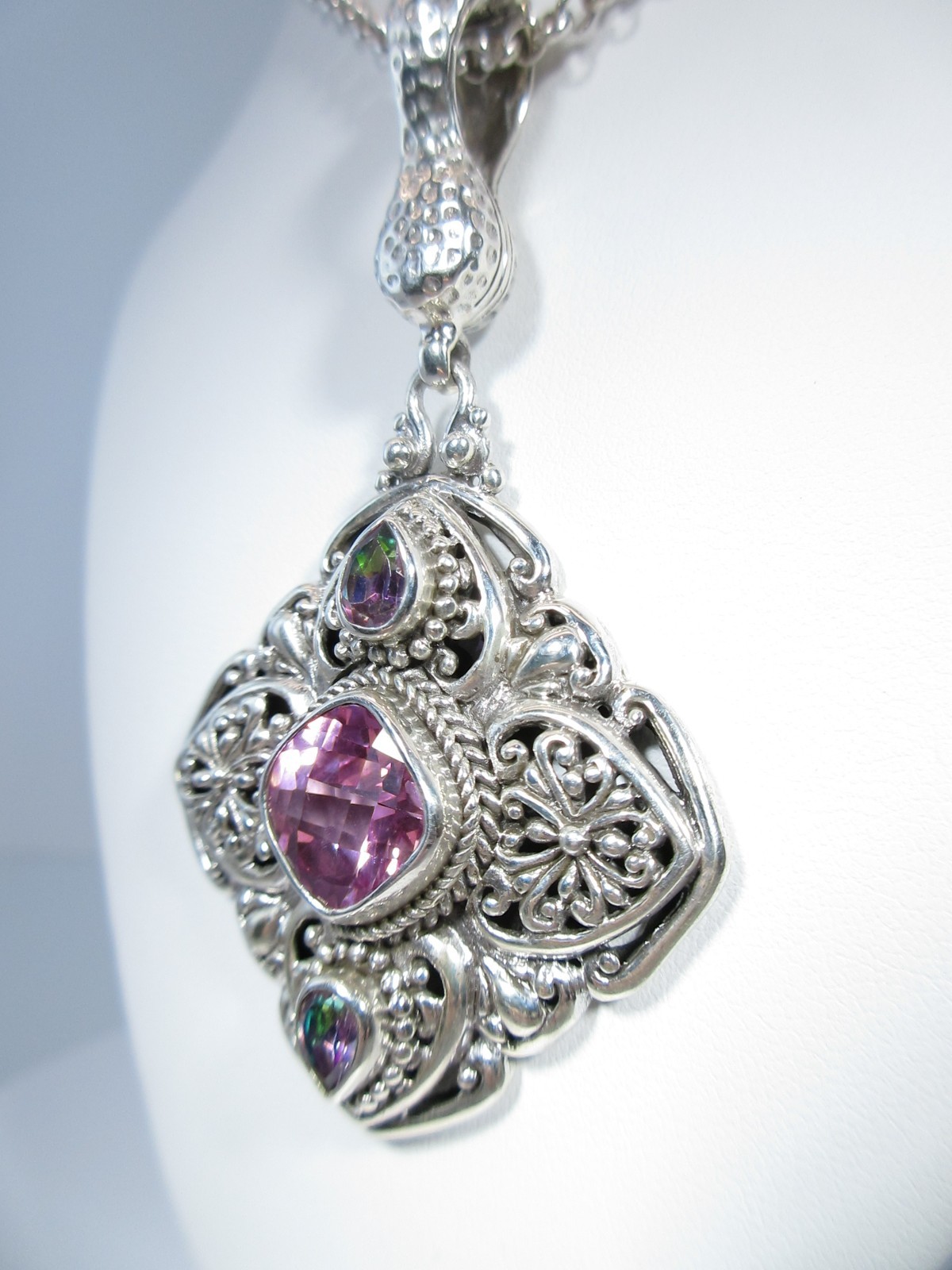 Sarda Sterling Silver & Pink Lab Created Sapphire Enhancer Bail Pendant